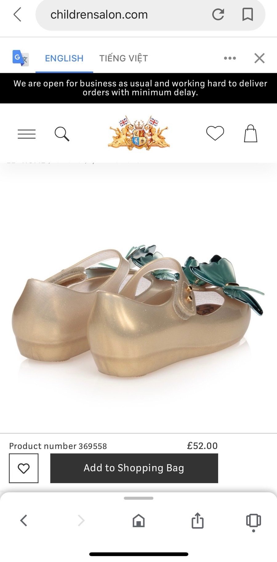 Giày mini Melissa bướm xanh - nâu ngọc trai