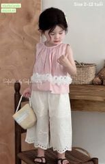 S5210 - Bộ thô sofia candy áo sát nách hồng phối hoa voan - quần trắng size 2 - 12y