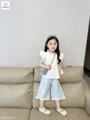 Set bộ Melisa áo trắng tay cánh tiên + quần xanh BG size 2-12y