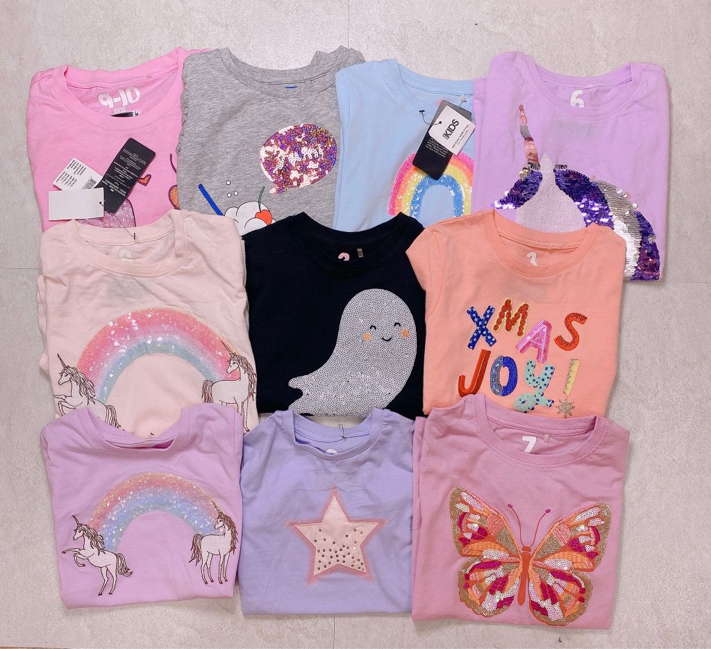 BM1 - Áo cotton on đính kim sa dư xịn nhiều mẫu cho bé gái size 2 - 10y