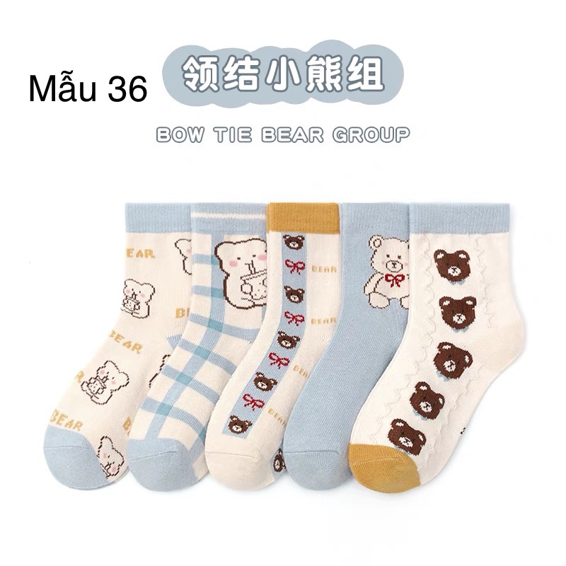 Set 5 tất Minliu Kids Socks nhiều hình Bé Gái size 2 - 12y