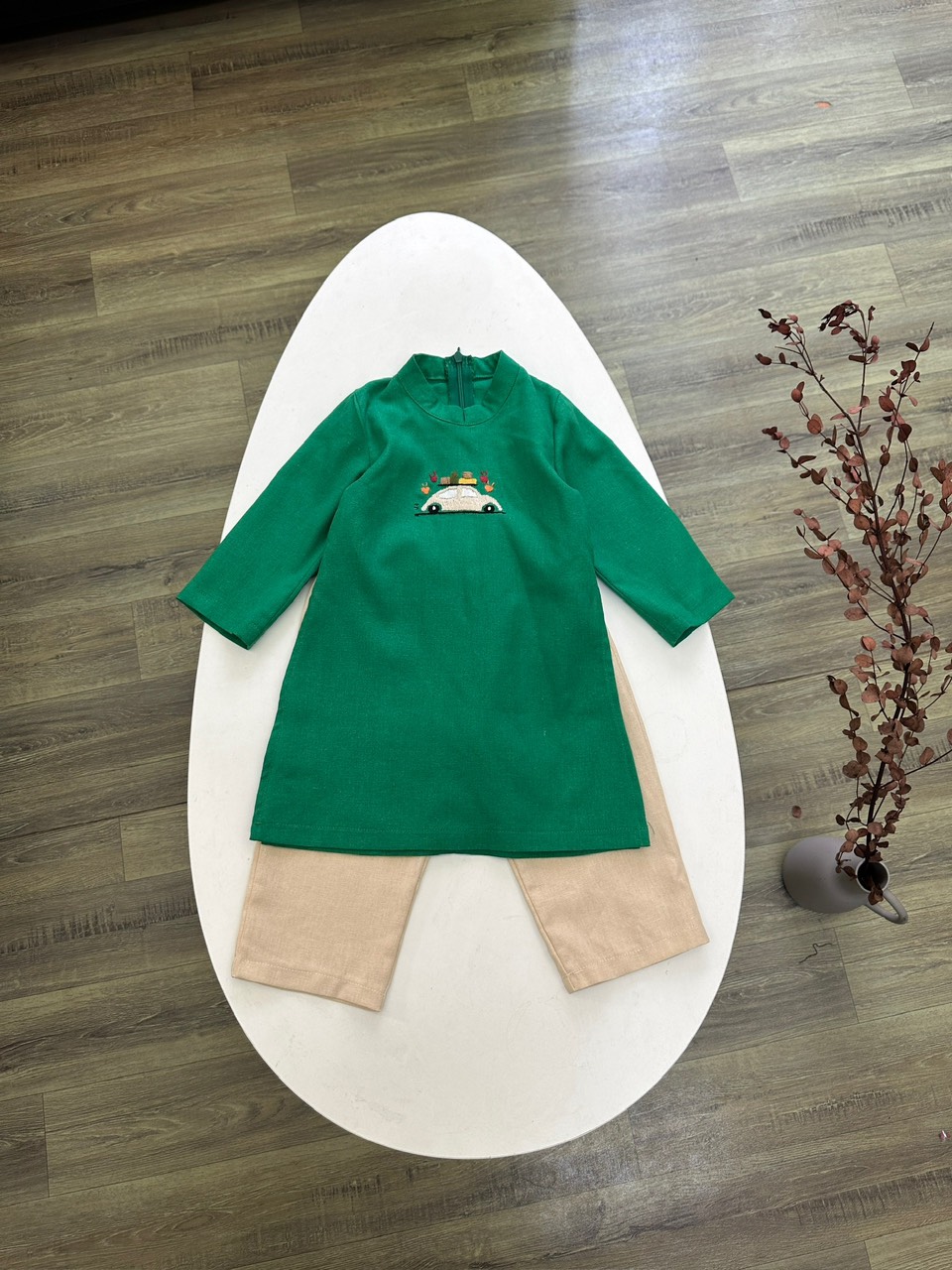 Áo dài linen Harifa thêu ngực nhiều màu BT size 1 - 6y