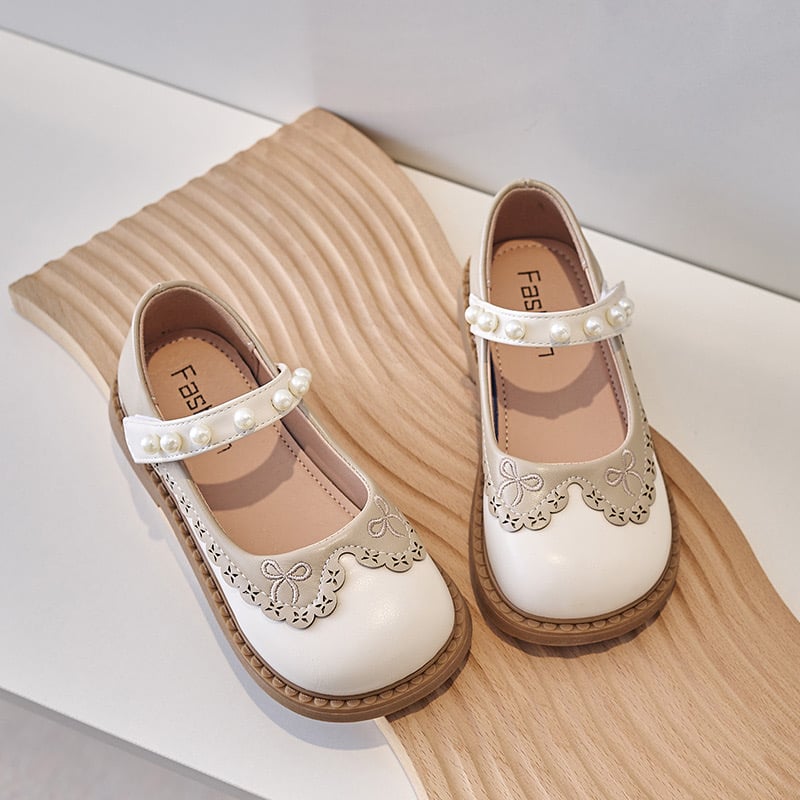 MQF812 - Giày mary jane búp bê đính hạt 2 màu nâu, kem cho bé size 23-34