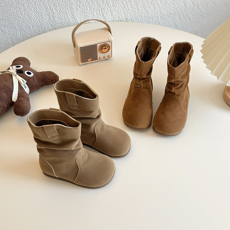 XXJ 2880 - Bốt da lộn cổ cao 2 màu nâu cho bé gái size 26-36