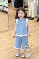 S4245 - Set bộ Sofia Candy vải jean giấy phối ren + quần ống sớ BG size 1-10y