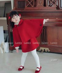 Set váy dạ sát nách Lennco màu đỏ nơ ngực + áo choàng size 1 - 10y