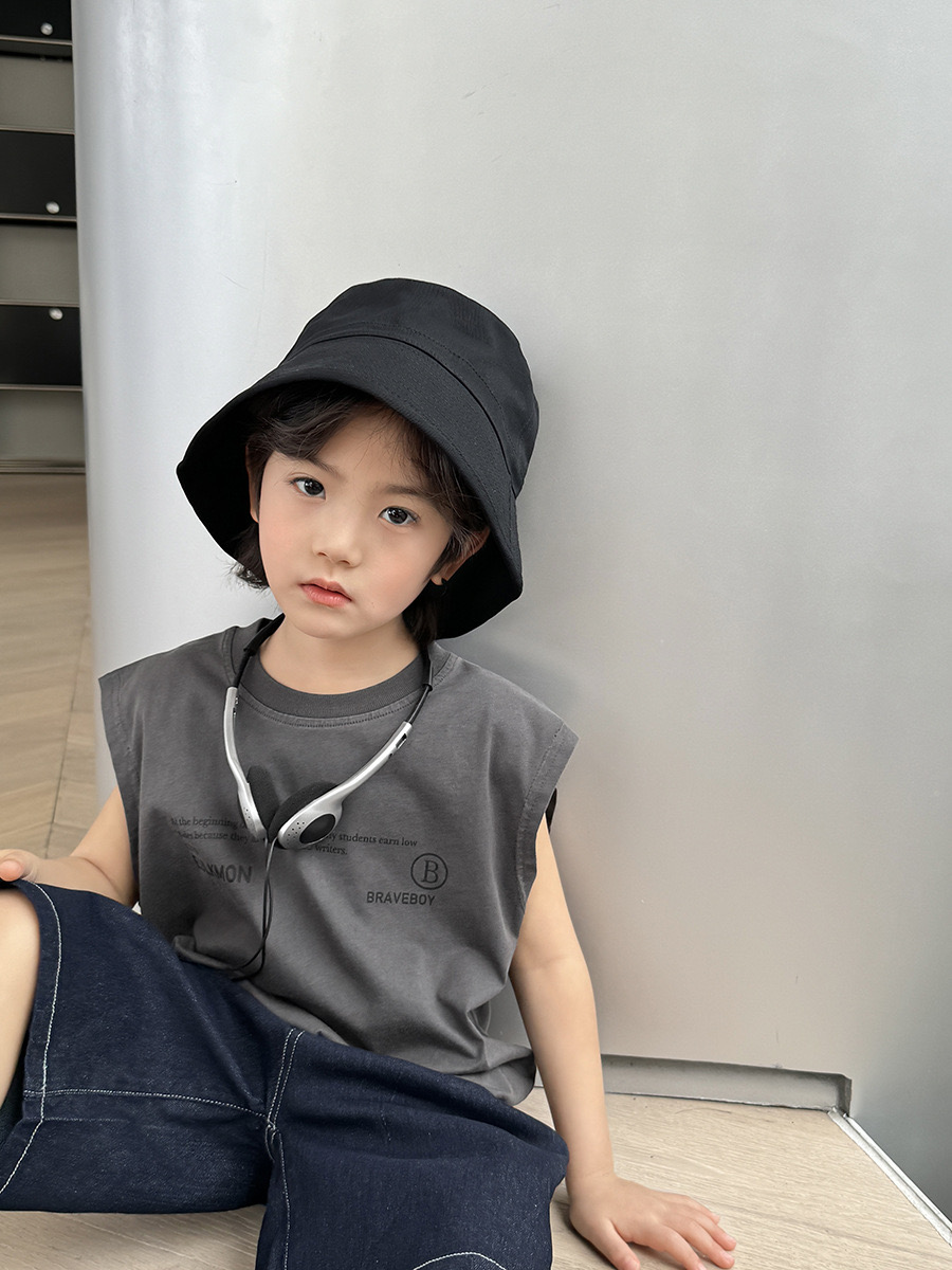 Áo thun sát nách QC vải wash 2 màu ghi/nâu be bé trai size 110-170