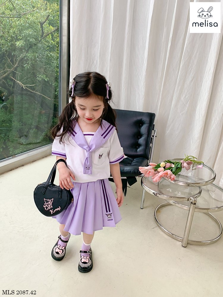 Set bộ Melisa Kuromi áo thủy thủ mix chân váy tím size 2-12y