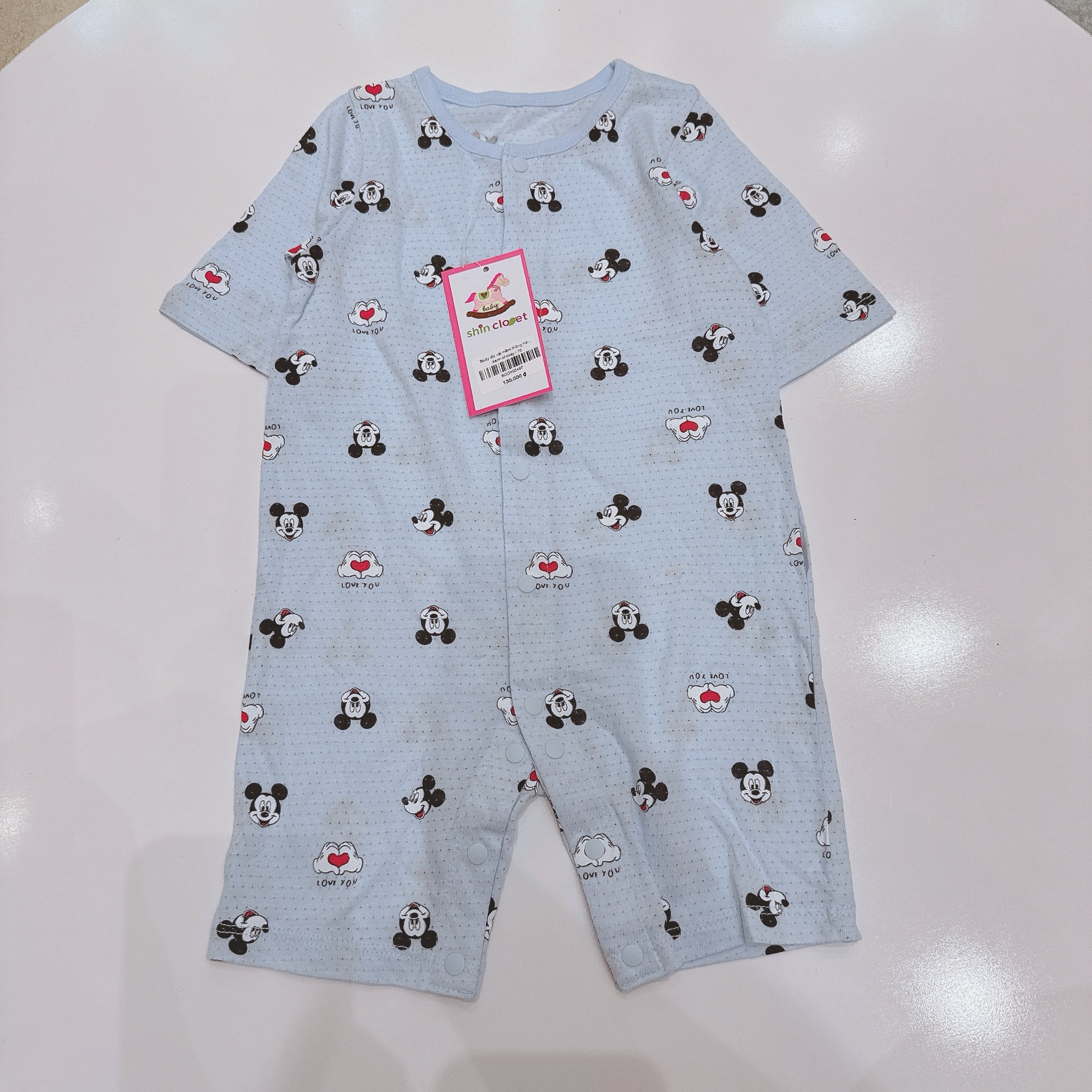 Body đùi vải mềm thông hơi Agabang xuất Hàn dư xịn Mickey, Minnie 2 màu hồng/xanh size 70/80