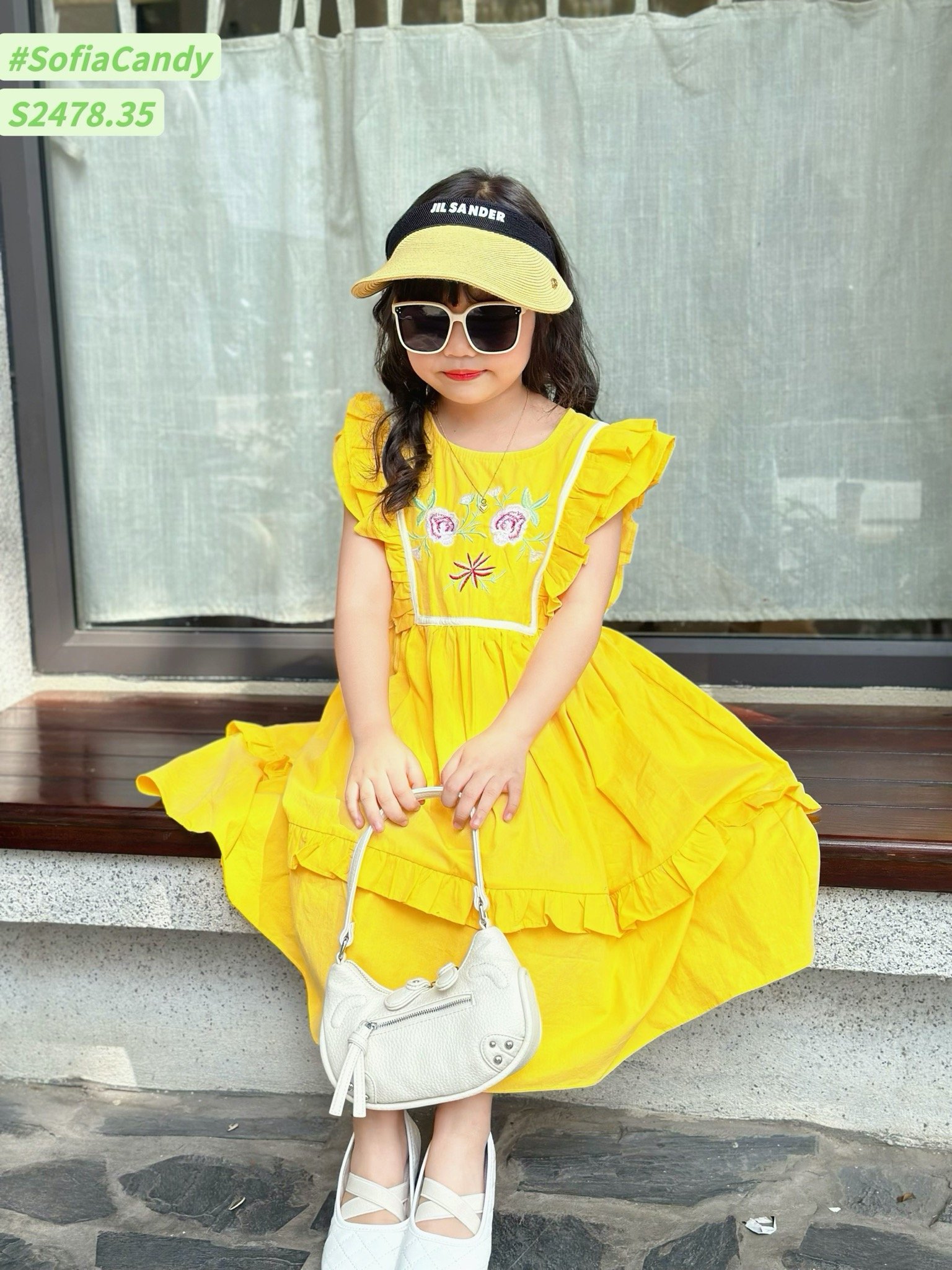 Váy Sofia Candy tiểu thư tay cánh tiên thêu hoa ngực nhiều màu BG size 1-10y