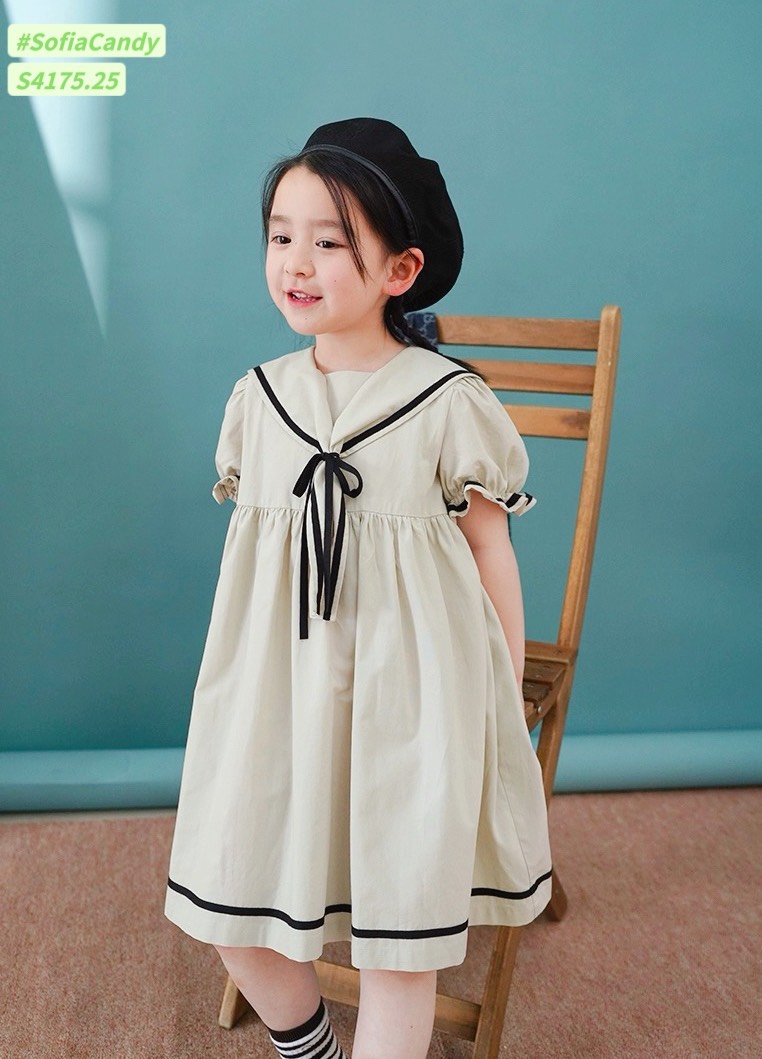 S4175 - Váy Sofia Candy màu be phối cổ thủy thủ BG size 1-10y