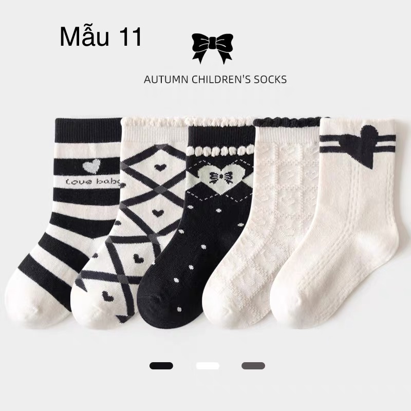 Set 5 tất Minliu Kids Socks nhiều hình Bé Gái size 2 - 12y