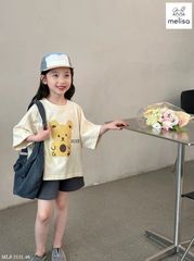 Set bộ Melisa áo kem hình gấu teddy + quần BG size 2-12y