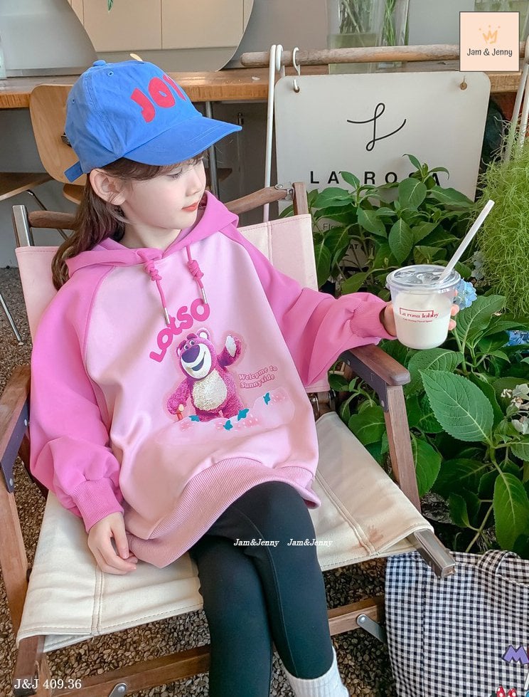 Bộ nỉ da cá Jam&Jenny áo hồng hình gấu dâu Lotso - quần đen size 2 - 12y