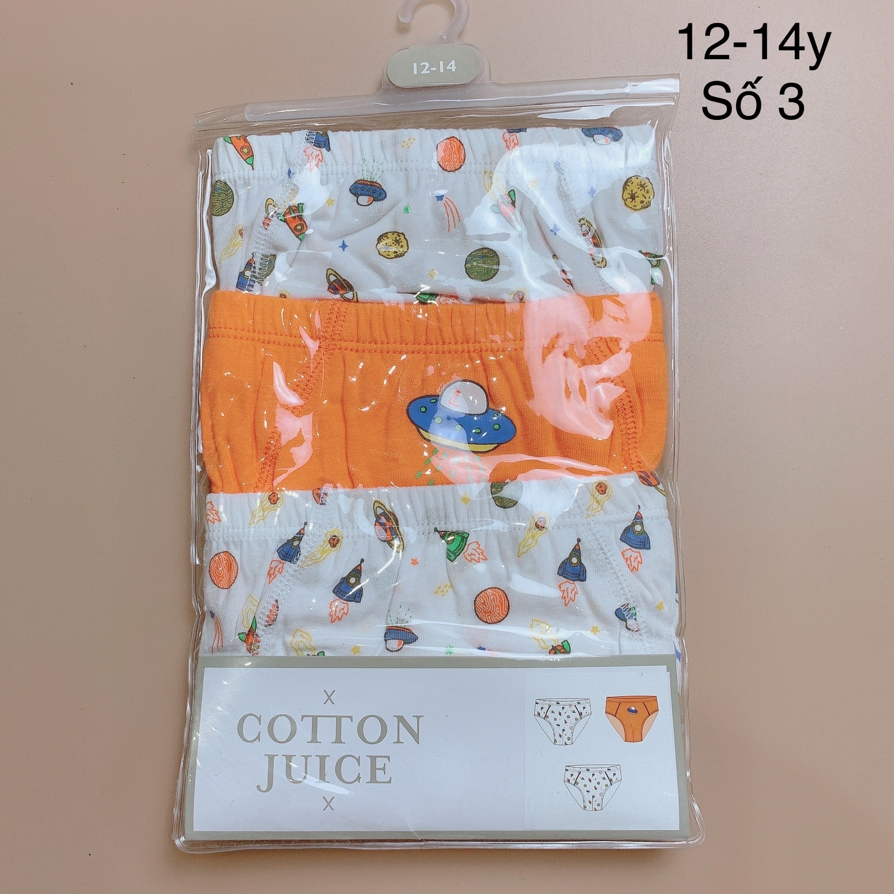 [12-14y] Set 3 quần sịp tam giác Cotton Juice bé trai