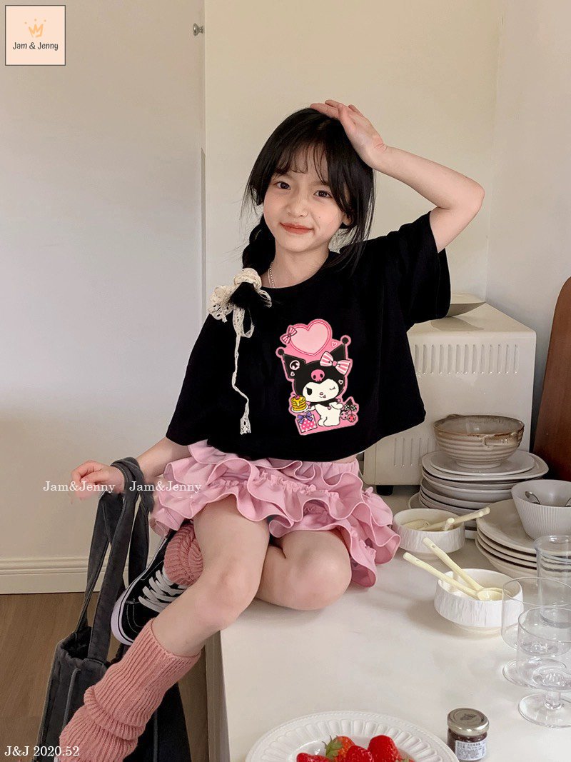 Set bộ Jam & Jenny áo đen Korumi + chân váy hồng BG size 2-12y