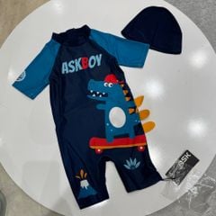 Bộ bơi Junior liền thân kèm mũ màu navy họa tiết khủng long bé trai size 110-160