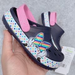 Sục Crocs minnie viền chấm bi cái nơ màu navy BG