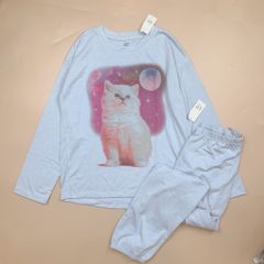 Bộ cotton Gap Kids dòng Đại màu xanh hình mèo size 8 - 14y