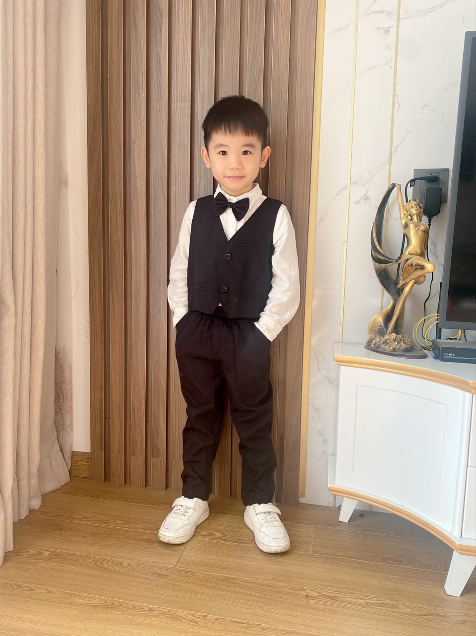 Set 4ct sơ mi + nơ + gile + quần June 3 màu 1-7y BT