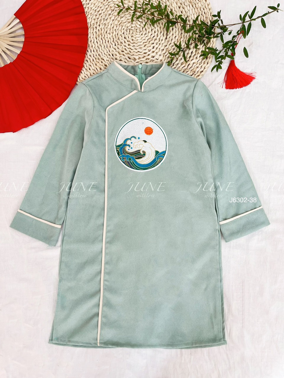 Áo dài nhung June thêu ngực 3 màu Bé Trai size 1 - 10y