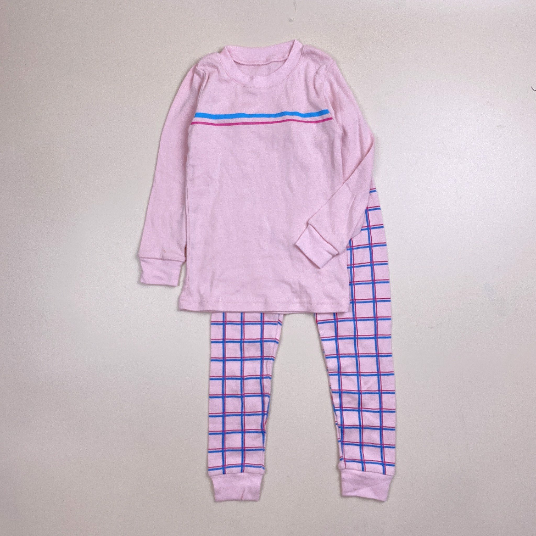 Bộ cotton xuất Hàn Happybus - ngực kẻ ngang 2 màu xanh coban / hồng