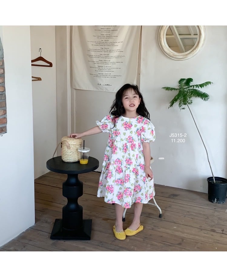 Váy thô June xếp tầng tay bồng 2 màu hoa size 1 - 10y
