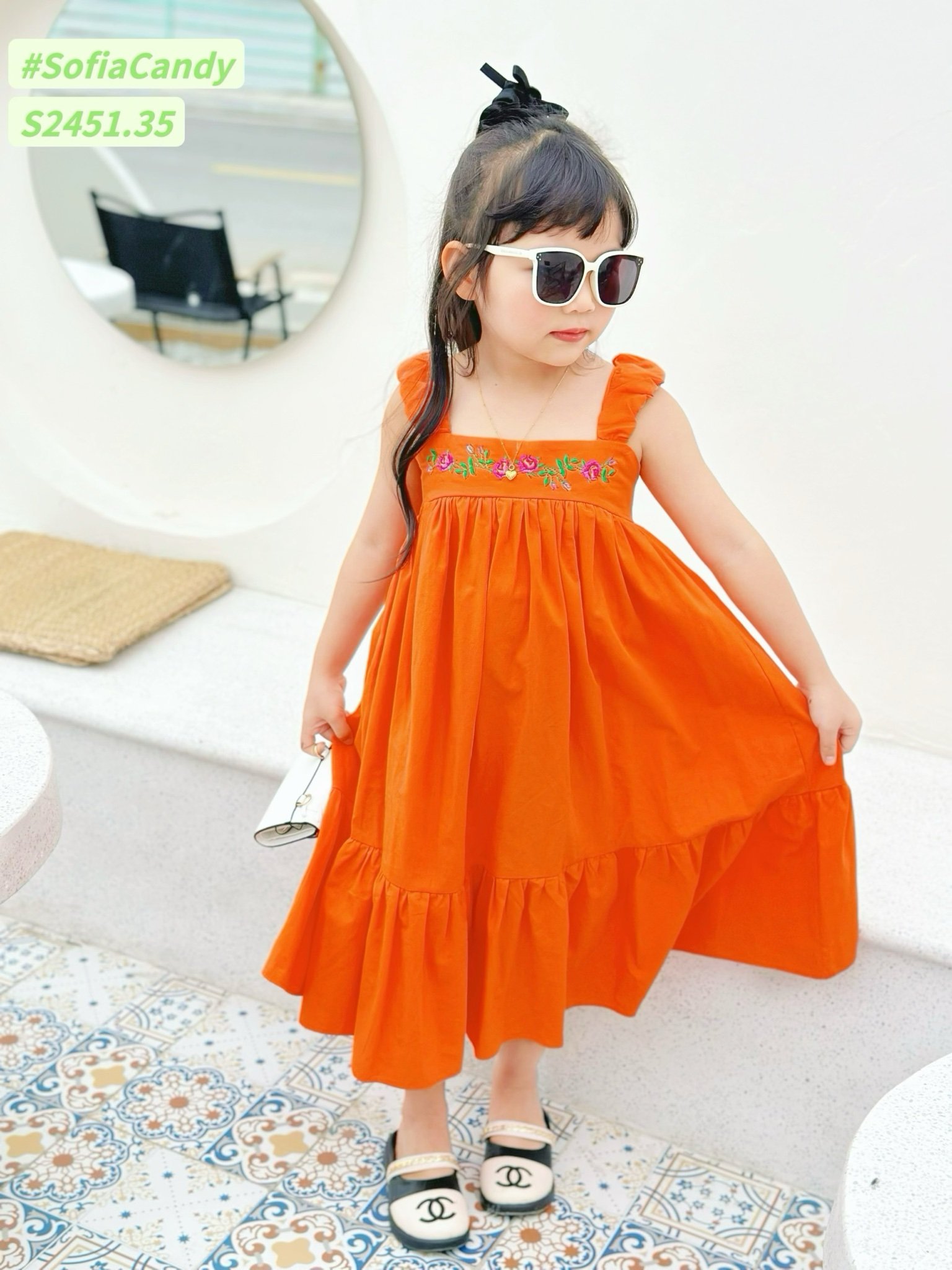 Váy thô Sofia Candy hai dây thêu hoa ngực nhiều màu size 1-10y