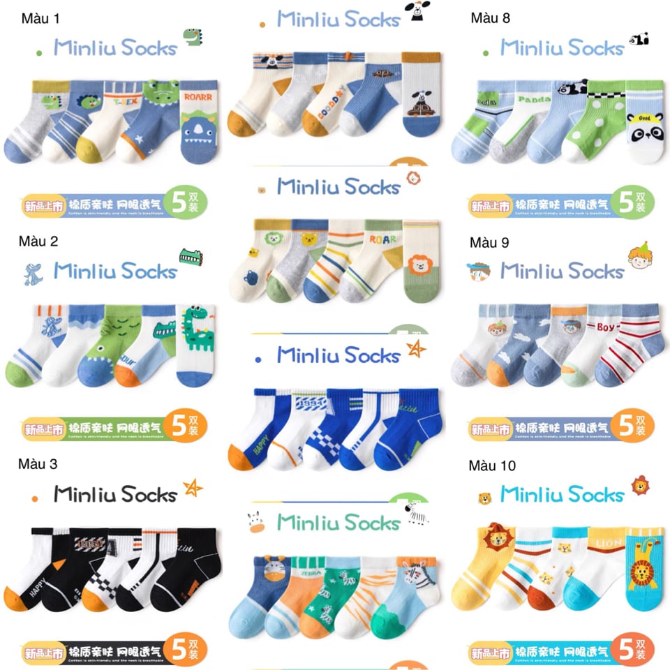 Set 5 tất lưới Minliu Kid Sock BT size 2-12y
