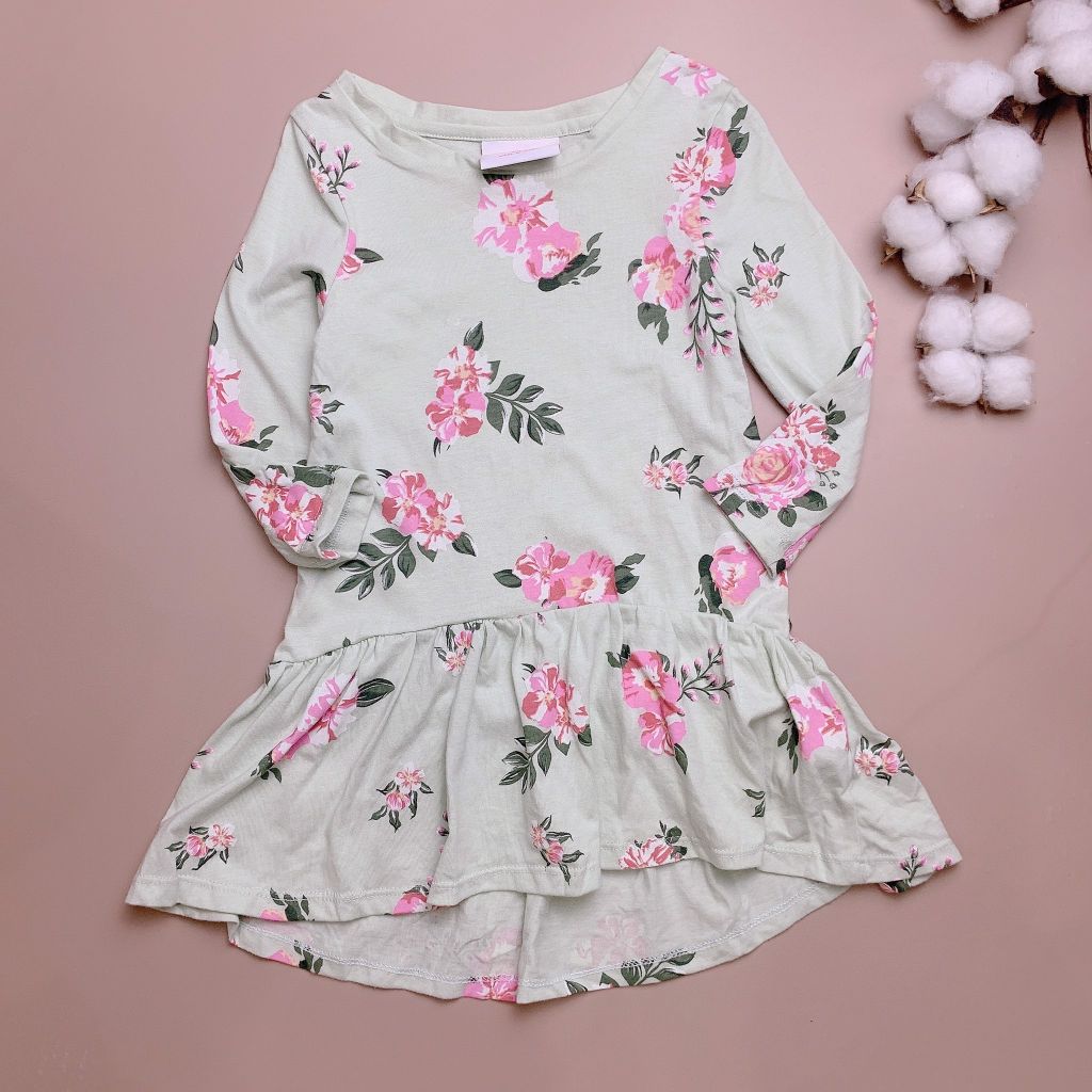 Váy cotton Mini mango xanh mint hoa hồng
