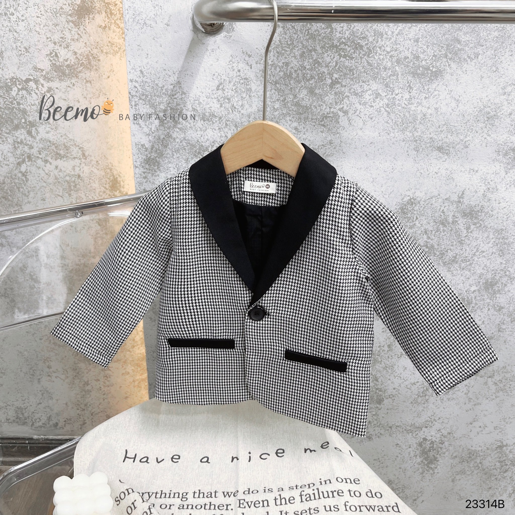 Set 5 chi tiết Beemo áo Vest kẻ đen + Gile đen + áo sơ mi + quần + nơ size 80 - 130