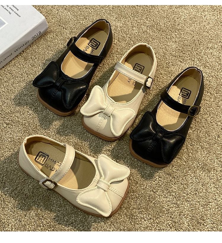 V296 - Giày MG Baby nơ phồng 2 màu kem / đen size 21-30