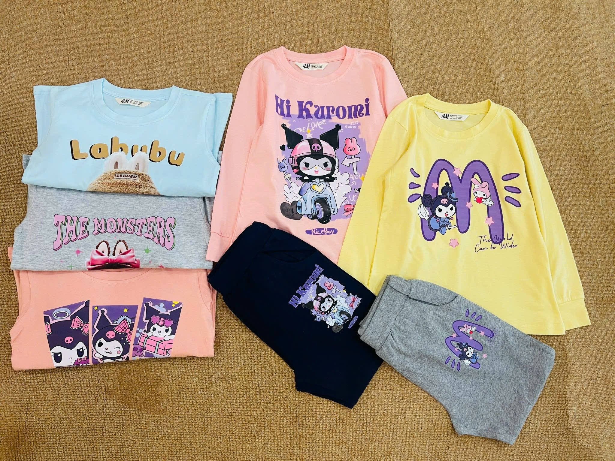 Bộ cotton HM vải dư dòng nhiều hình LABUBU / KUROMI size 2 - 12y