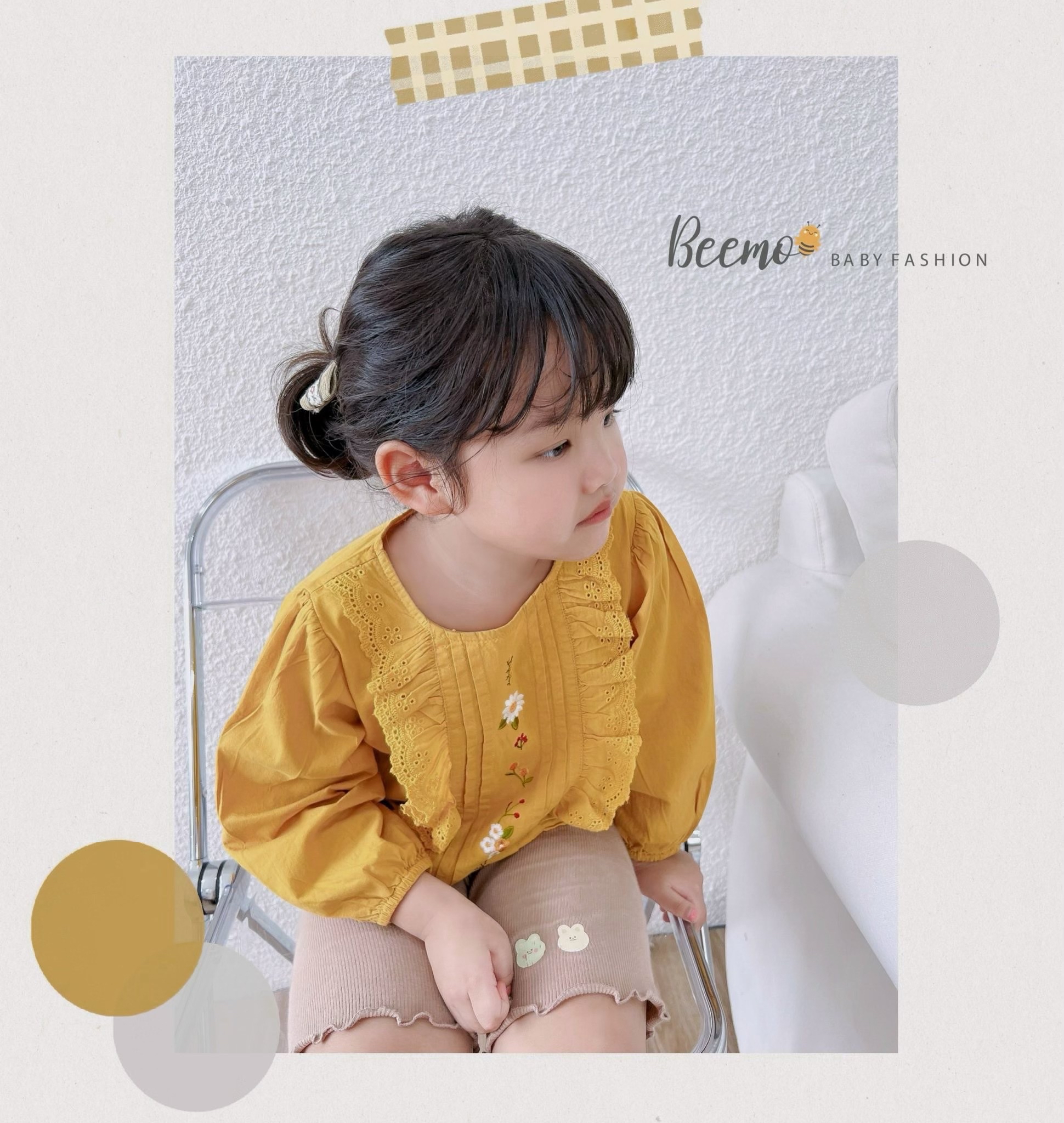 Áo sơmi thô Beemo thêu hoa ngực 2 màu