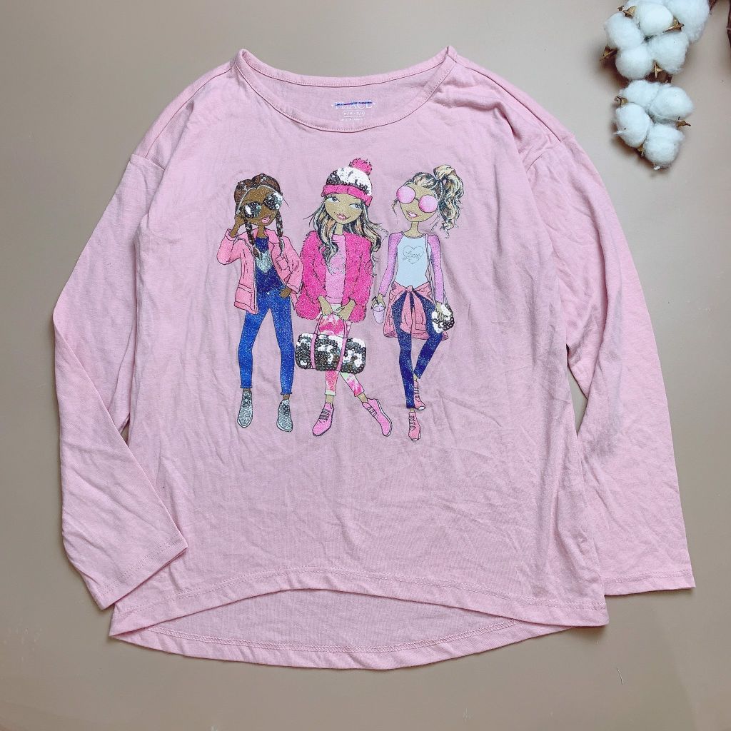 Áo cotton Place màu hồng 3 cô gái kim sa