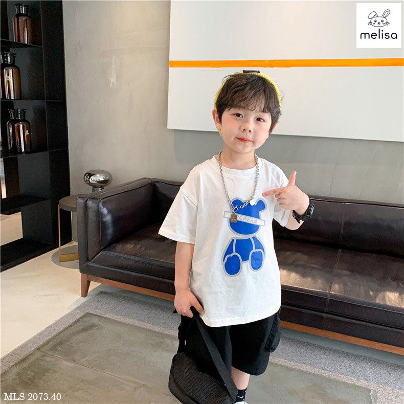 Bộ Melisa áo trắng bear mix quần đen BT size 2-12y