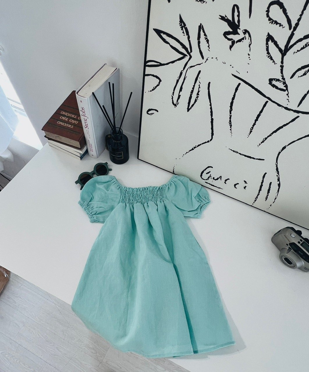 Váy đũi Harifa cổ vuông chun dáng xuông 1 - 6y