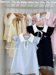 55098 - Váy cotton cổ đức thêu nơ nhiều màu bé gái size 1-5y