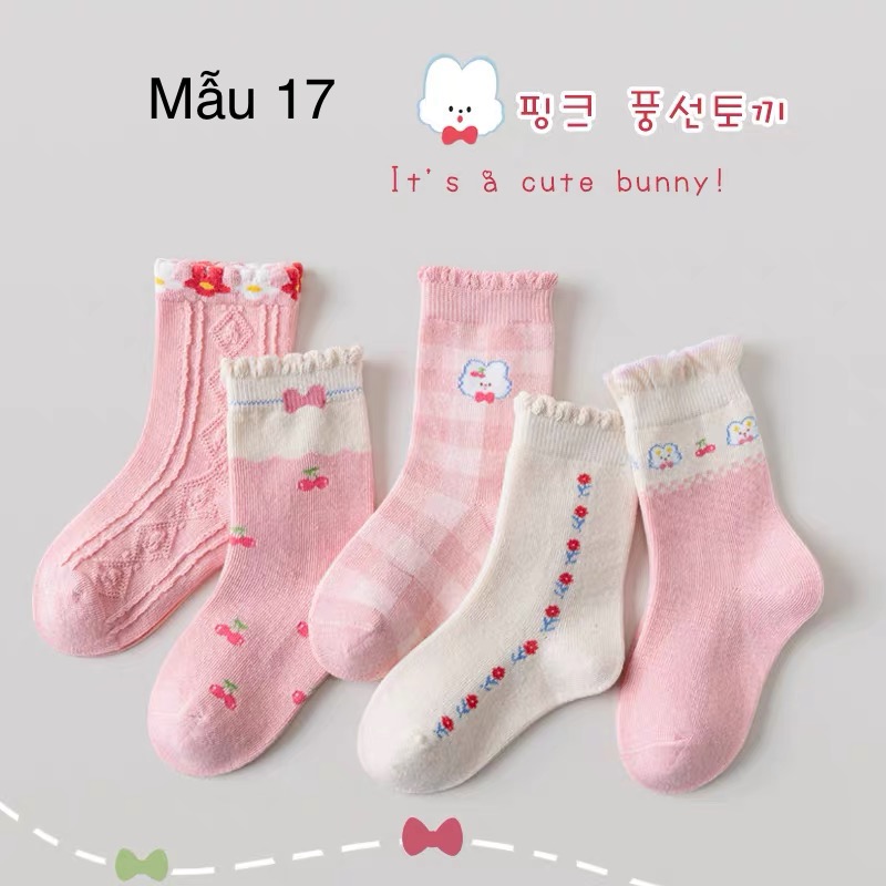 Set 5 tất Minliu Kids Socks nhiều hình Bé Gái size 2 - 12y