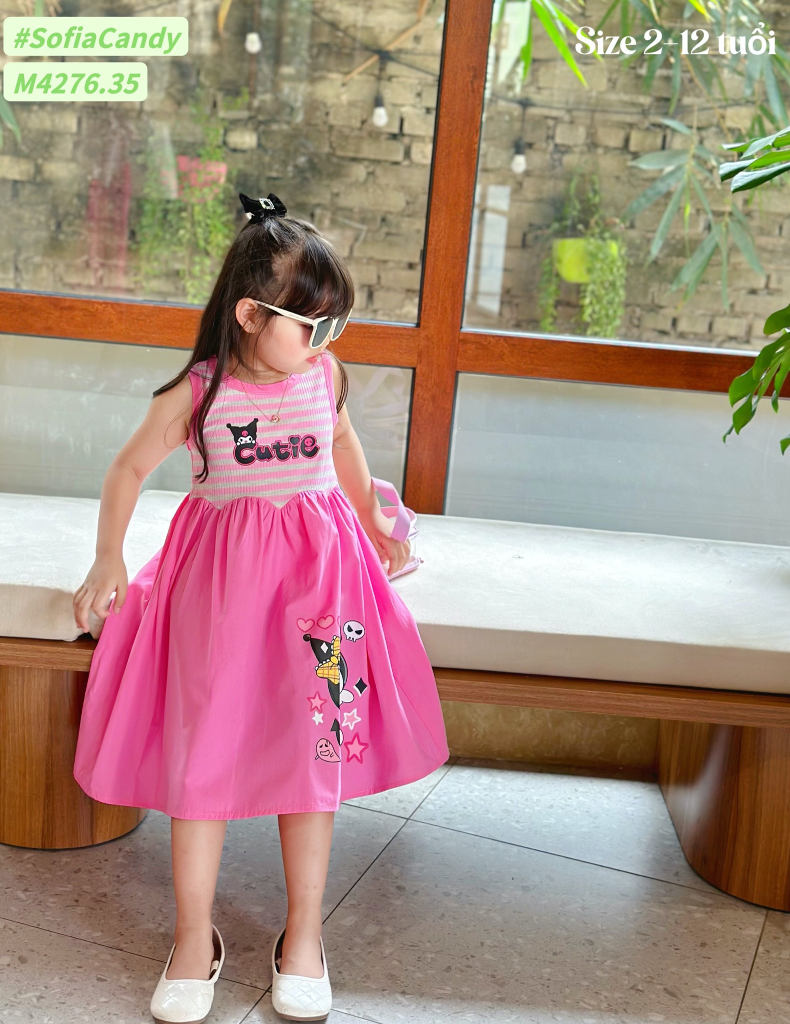 M4276 - Váy Mia Kids cotton Kuromi kẻ hồng size 2-12y