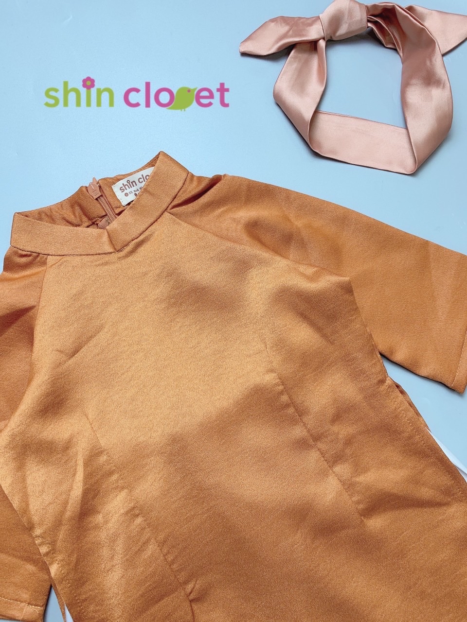[1-5y] Áo dài Shin Closet bé gái - lụa trơn cam