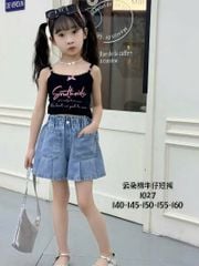 1027 - Quần short jean mềm QC giả váy túi trước bé gái size 140-160