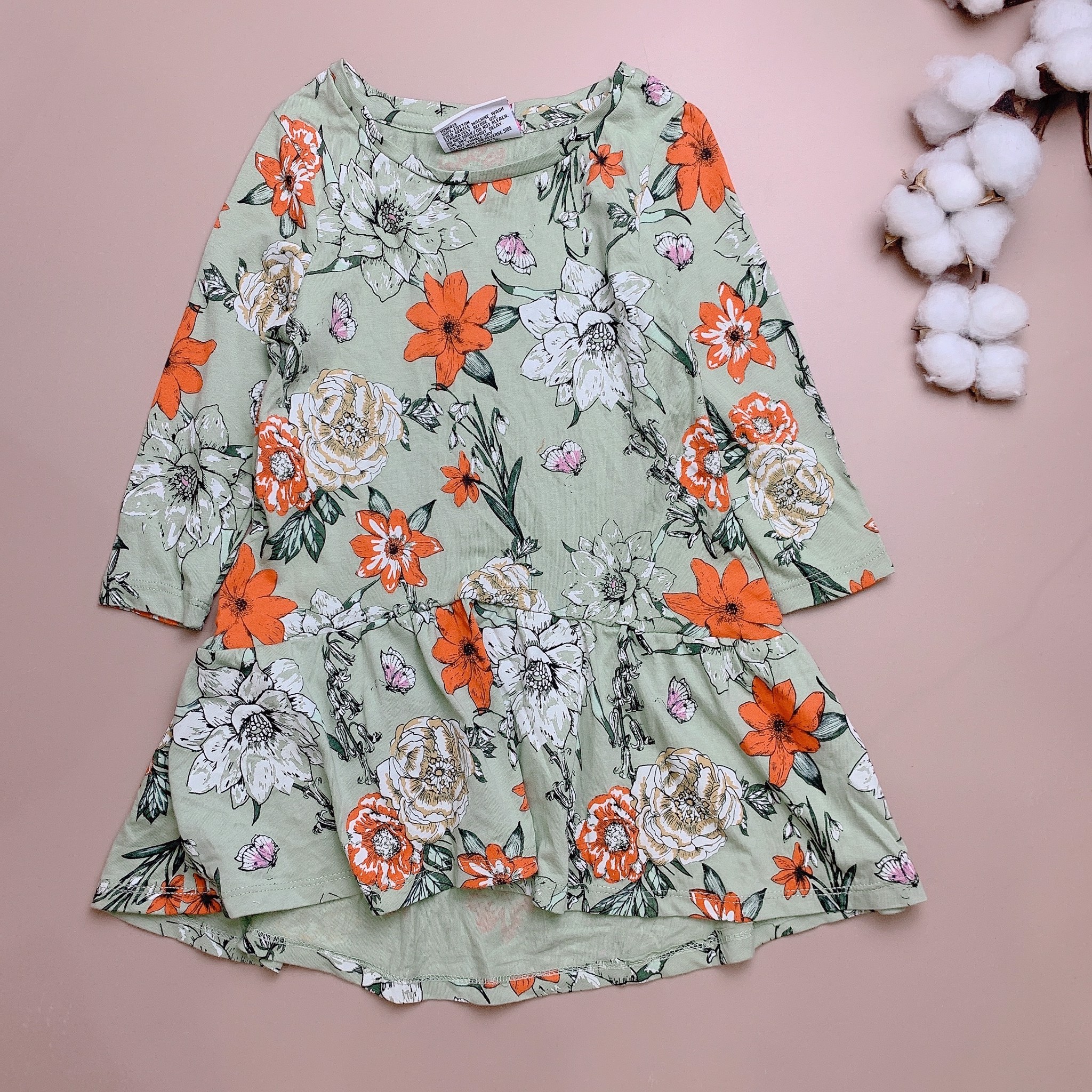 Váy cotton mini mango xanh cỏ úa hoa cam