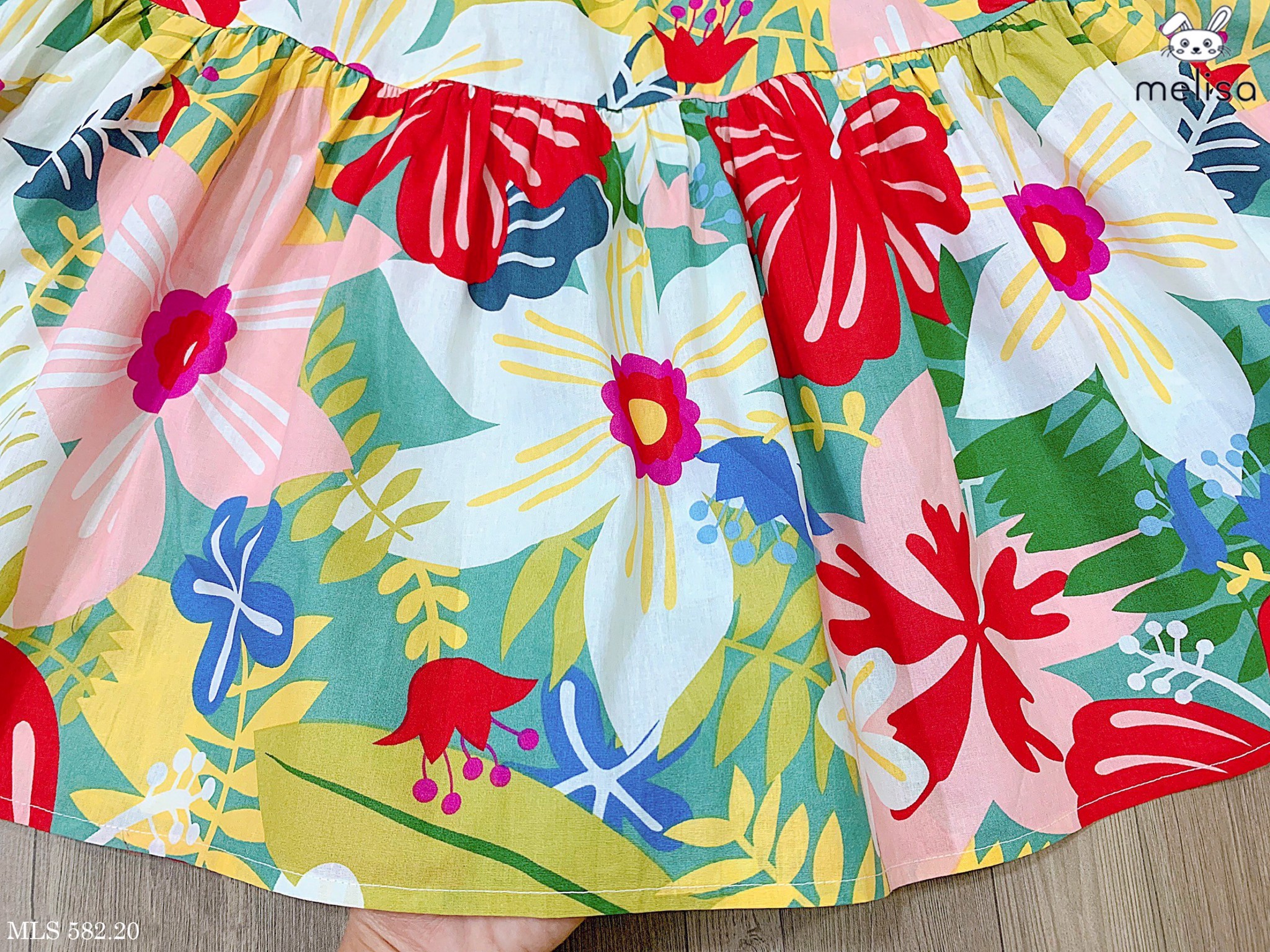Váy thô hai dây nơ vai Melisa hoa sắc màu size 2 - 11y