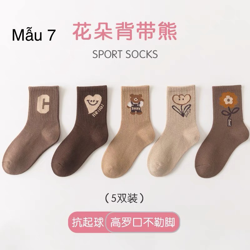 Set 5 tất Minliu Kids Socks nhiều hình Bé Gái size 2 - 12y