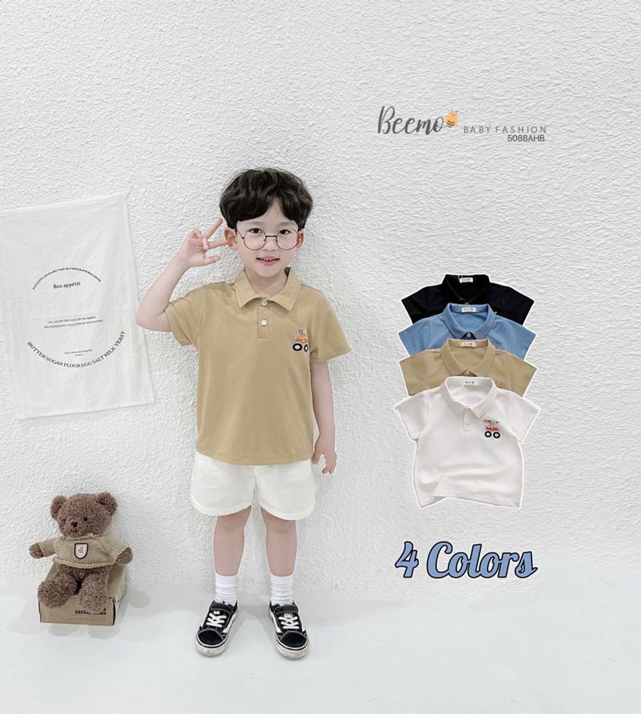 Áo polo cổ đức Beemo cộc tay in hình ô tô nhiều màu bé trai size 80-130