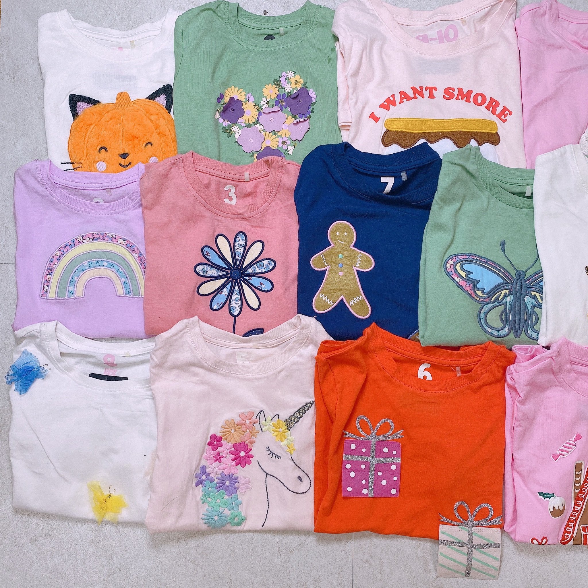 BM2 - Áo Cotton on dư xịn nhiều màu cho bé gái hoạ tiết thêu, 3D size 2-10y