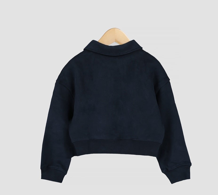 Áo nỉ bông dáng croptop StyleNoriter xuất Hàn cổ đức màu navy thêu ngực size L - JL