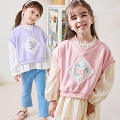 Áo gile Bebezoo nỉ da cá cổ tim đáp hoa ngực 2 màu tím / hồng