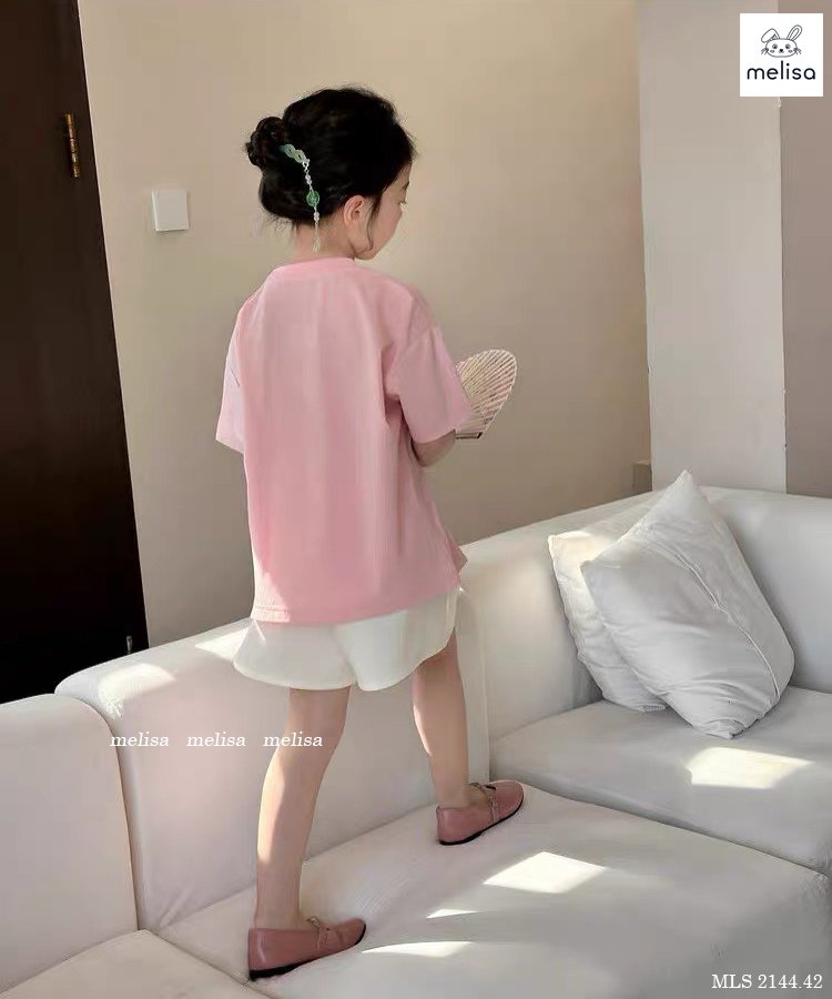 Bộ Melisa áo hồng My Melody + quần giả váy trắng BG size 2-12y